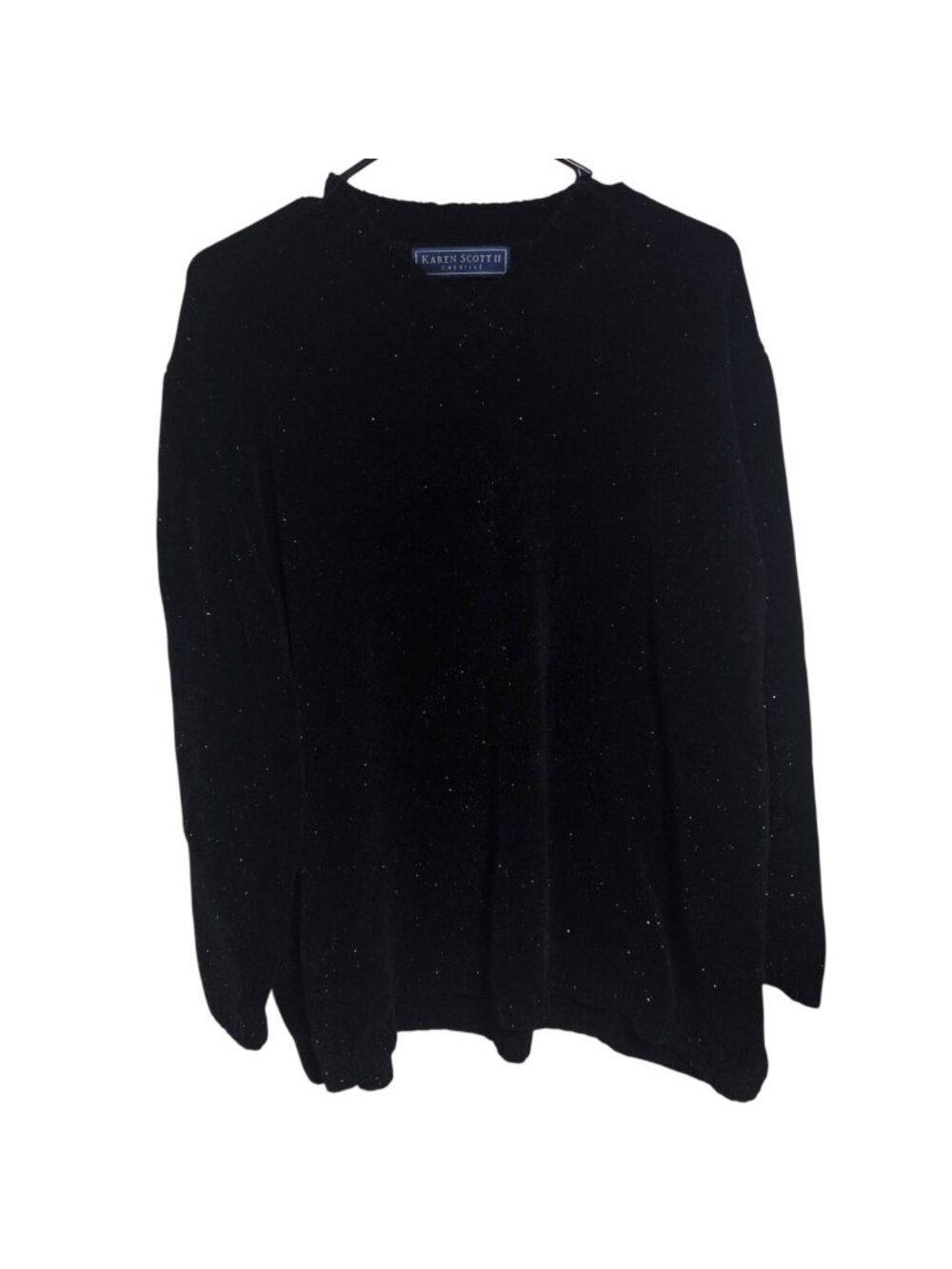Karen Scott II Black Chenille Sweater Plus Size 3X Sparkle Long Sleeve Pullover